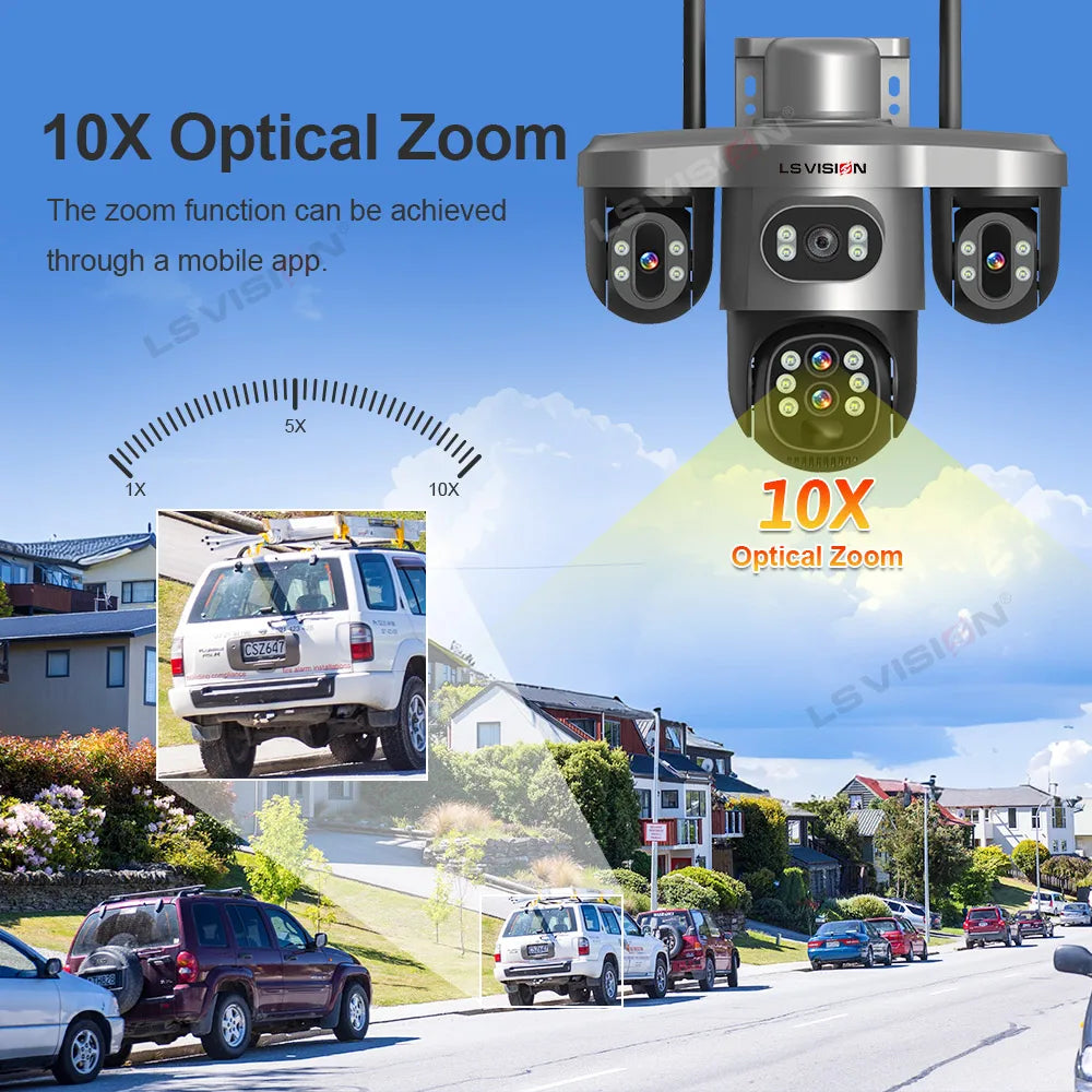 LS VISION 20MP 10X Optical Zoom 4G Solar Camera Outdoor WiFi Three Screen 3PTZ 360° Auto Tracking Security CCTV Camera V380 Pro