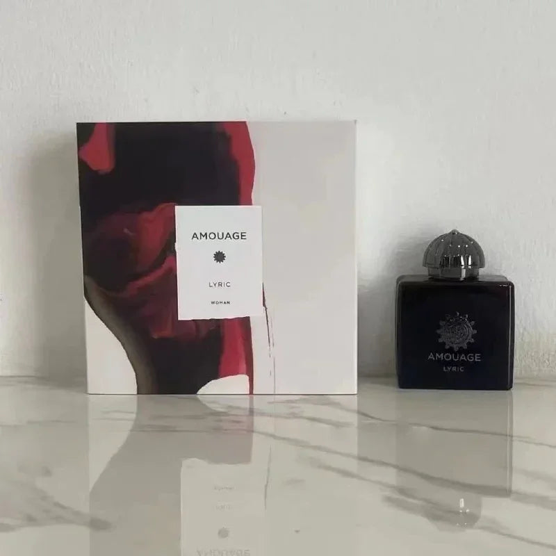 Amouage Lyric Woman EDP: Luxury 100ml floral oriental perfume in a signature square dark glass bottle with metal cap.