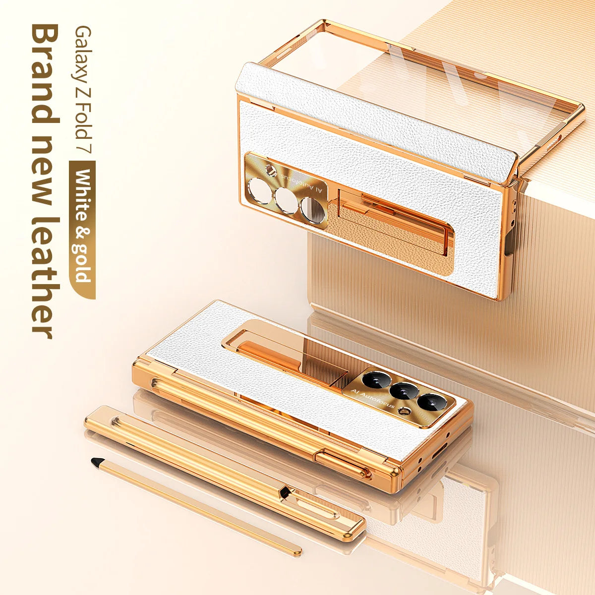 Samsung Galaxy Z Fold 7 Case with S Pen Slot & Hinge Protection Silver Gold China Mainland Tidesmit