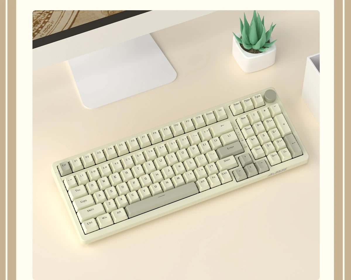AK992 Retro Wired Mechanical Keyboard 100% 98-Key Full Layout Hot-Swap USB Gaming Keyboard Multimedia Key Knob, Blue Backlight