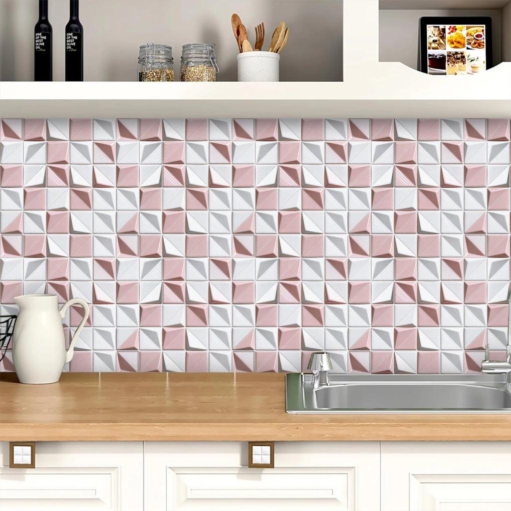 10pcs Flat Mosaic Tiles Sticker Set Kitchen Bathroom Wall Decals Gloss Waterproof Film 2D Surface Cover Transfers for Home Decor