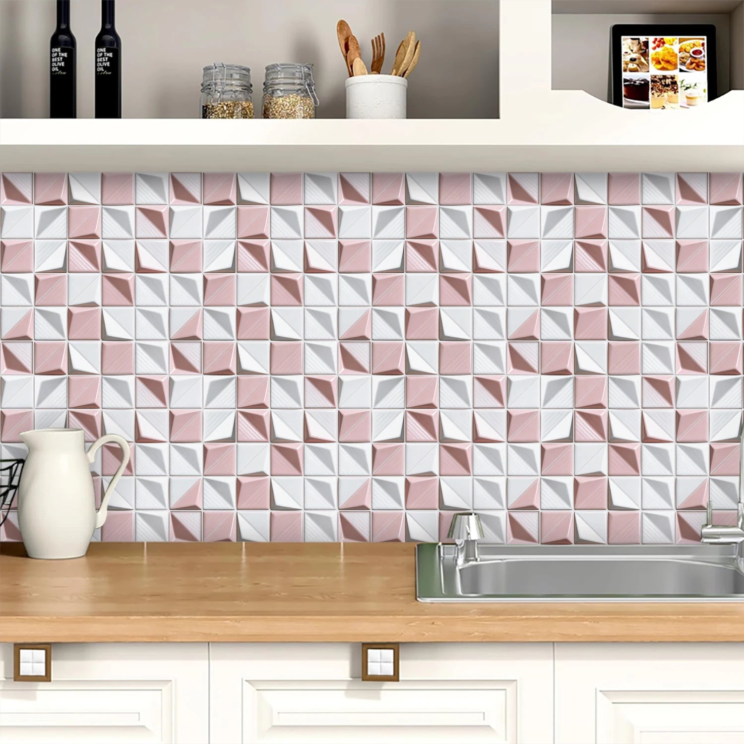 10pcs Flat Mosaic Tiles Sticker Set Kitchen Bathroom Wall Decals Gloss Waterproof Film 2D Surface Cover Transfers for Home Decor