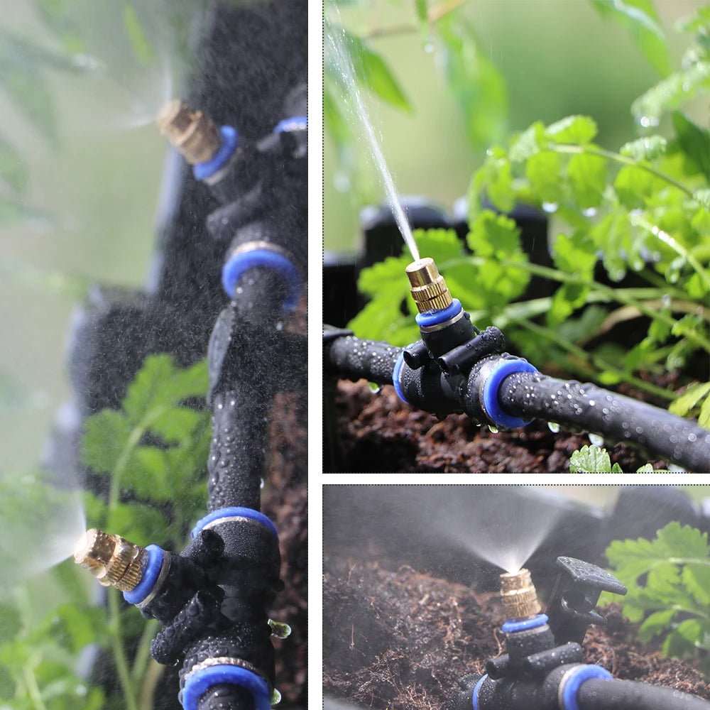 30-5M Outdoor Garden Adjustable Brass Nozzle Atomizer Kit 5/8mm Hose Nebulization Humidification Cool Watering System Lawn Spray