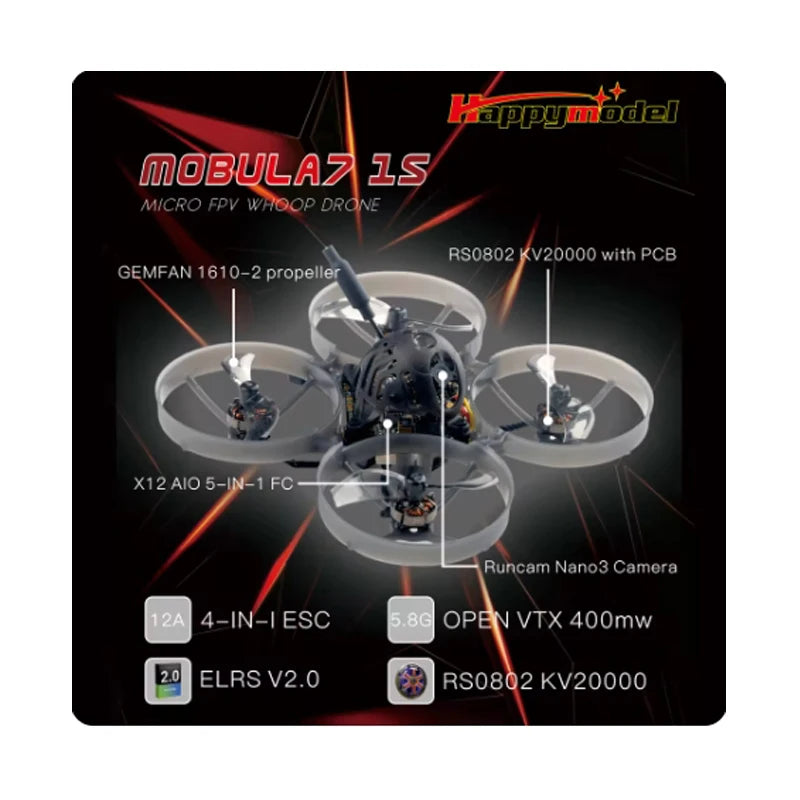 Mobula7 1S ELRS Tiny Whoop Drone | 75mm Racing Quad | ELRS V3.0 Tidesmit