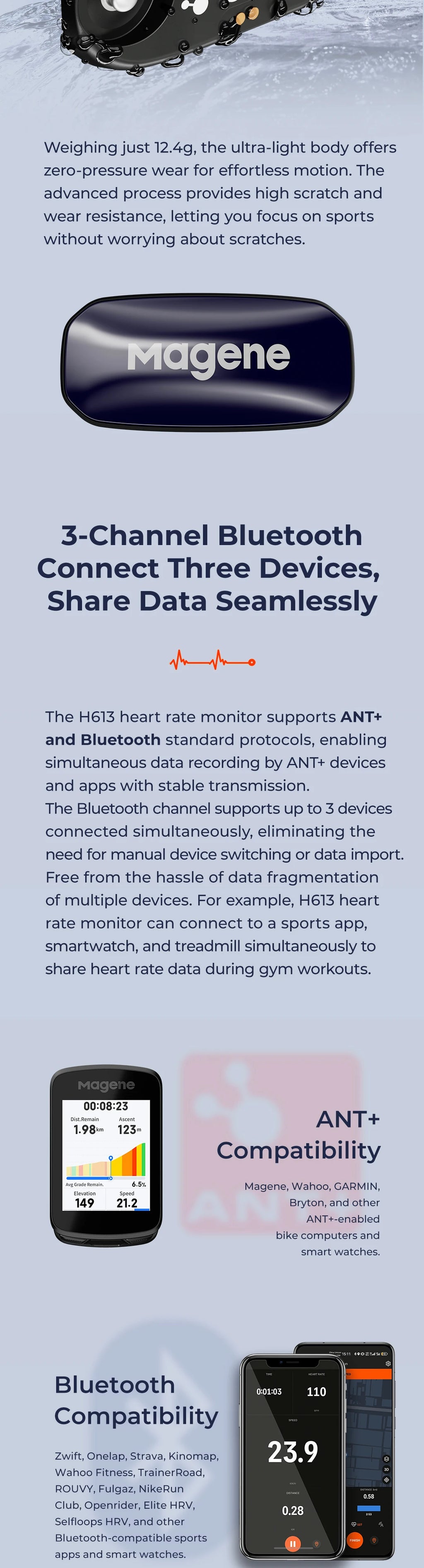 H613 Rechargeable Bluetooth Heart Rate Monitor Chest Strap by Tidesmit Tidesmit