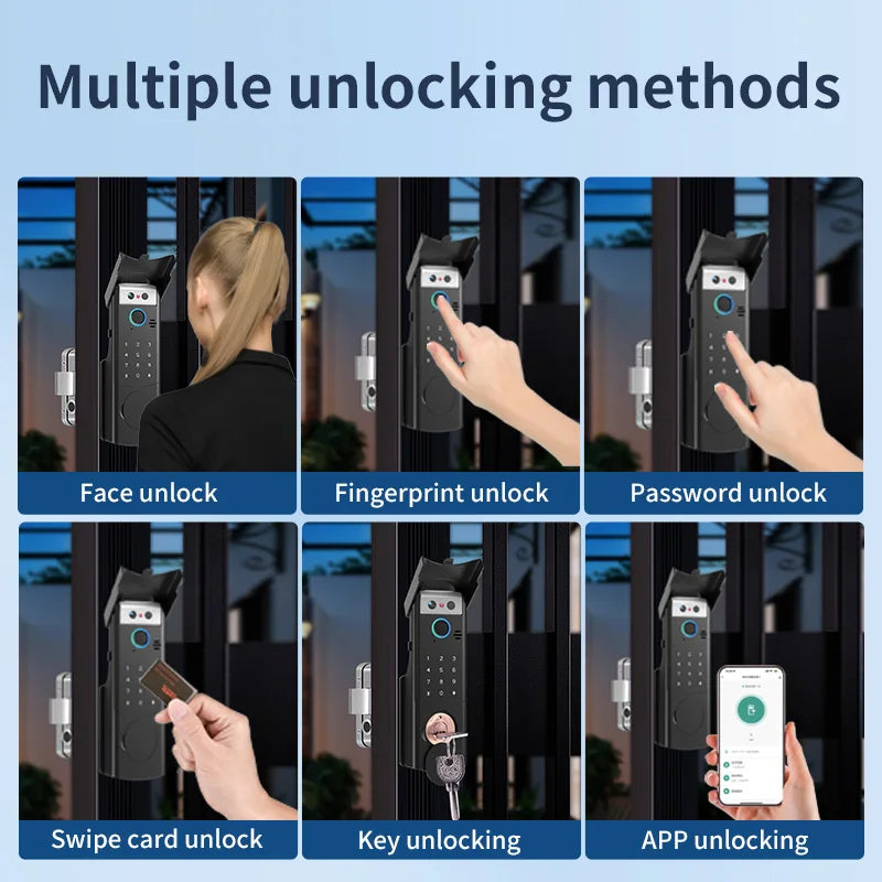 Tuya Smart Outdoor Waterproof Door Lock with Face Recognition Video Intercom RFID Card Password Electronic Lock for Iron Door