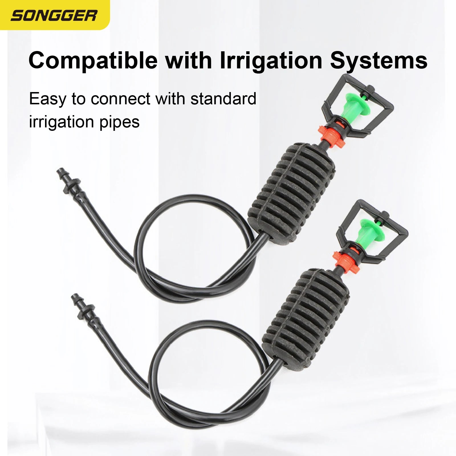 Inverted micro sprinkler nozzle set with green and orange outlet connectors