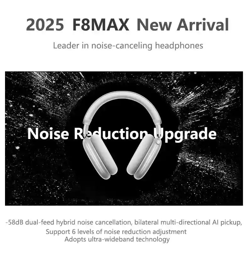 Wireless Noise Cancelling Headphones - Over-Ear 3D Spatial Audio F8 Tidesmit