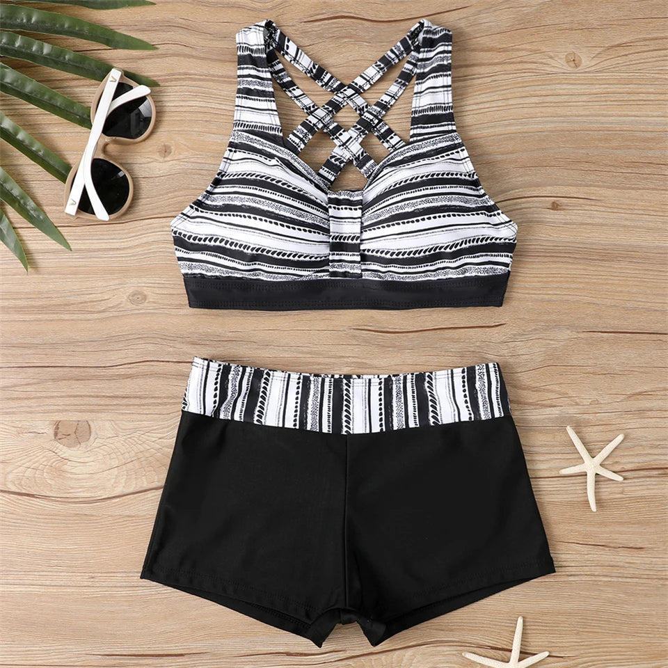 2025 High Waist Bikinis Women Sports Swimwear Print Bathing Suit Female Padded Beach Wear Bathers Swimming Swimsuit Summer