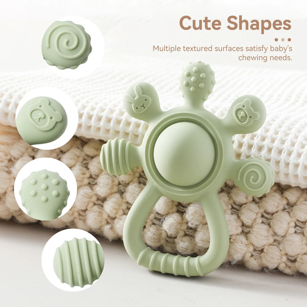 Baby BPA Free Silicone Teether Toy Rattle Silicone Teething for Teeth Newborn Accessories Food Grade Infant Soothing Nusing Toys