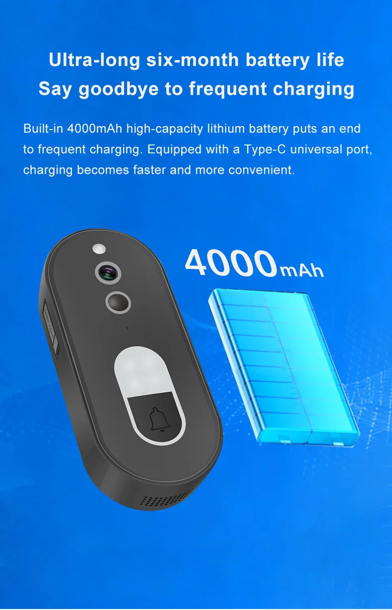 Tuya 1080P HD Wireless WiFi Video Doorbell Smart Home Security Camera Two Way Audio Night Vision Motion Detection IP65Waterproof