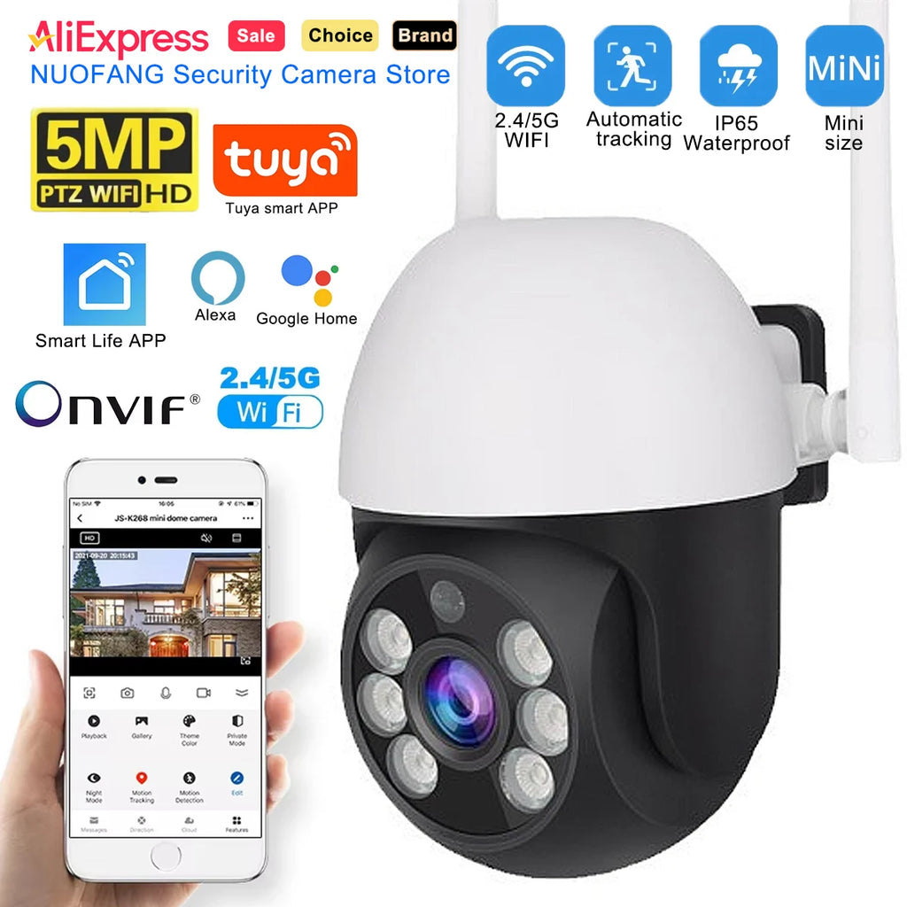 5MP TUYA PTZ WiFi IP Wireless Camera Outdoor Home Security Auto Tracking Monitoring Waterproof Video Surveillance Smart Life