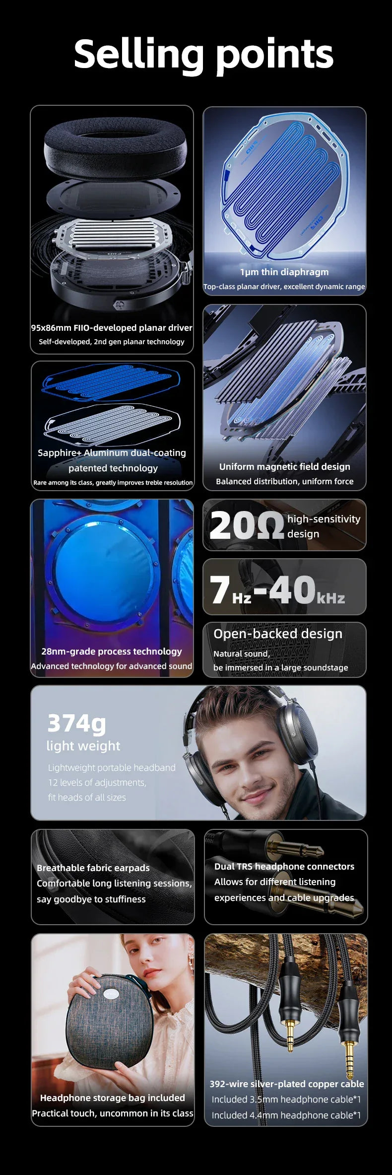 FiiO FT1 Pro Planar Magnetic Headphones Hi-Fi Black - Tidesmit Tidesmit