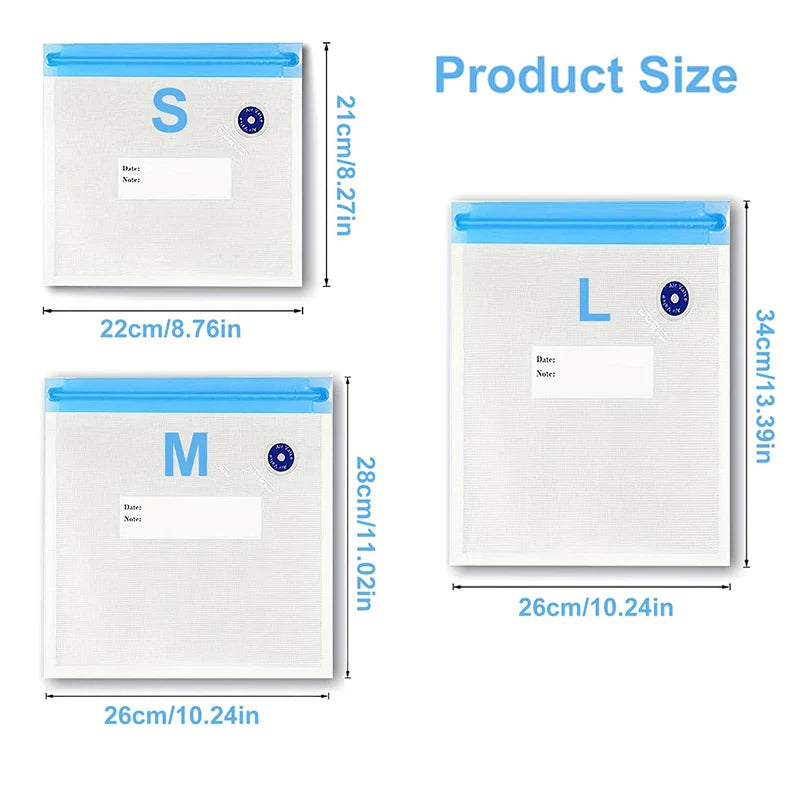 Vacuum Sealer Bags Set 20Pcs (5S 10M 5L) + 2 Clips, Food Safe Reusable Storage Bags for Meat Fruit Vegetable Snacks
