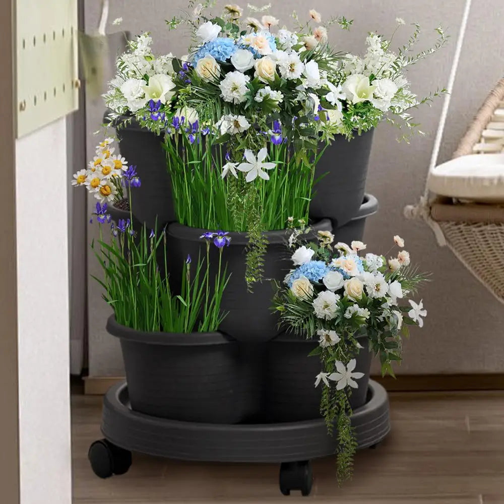 Strawberry Planter Tower 3 Tiers Vertical Tower Stackable Pot Stacking Garden Flower and Vegetable Planter for Home Garden