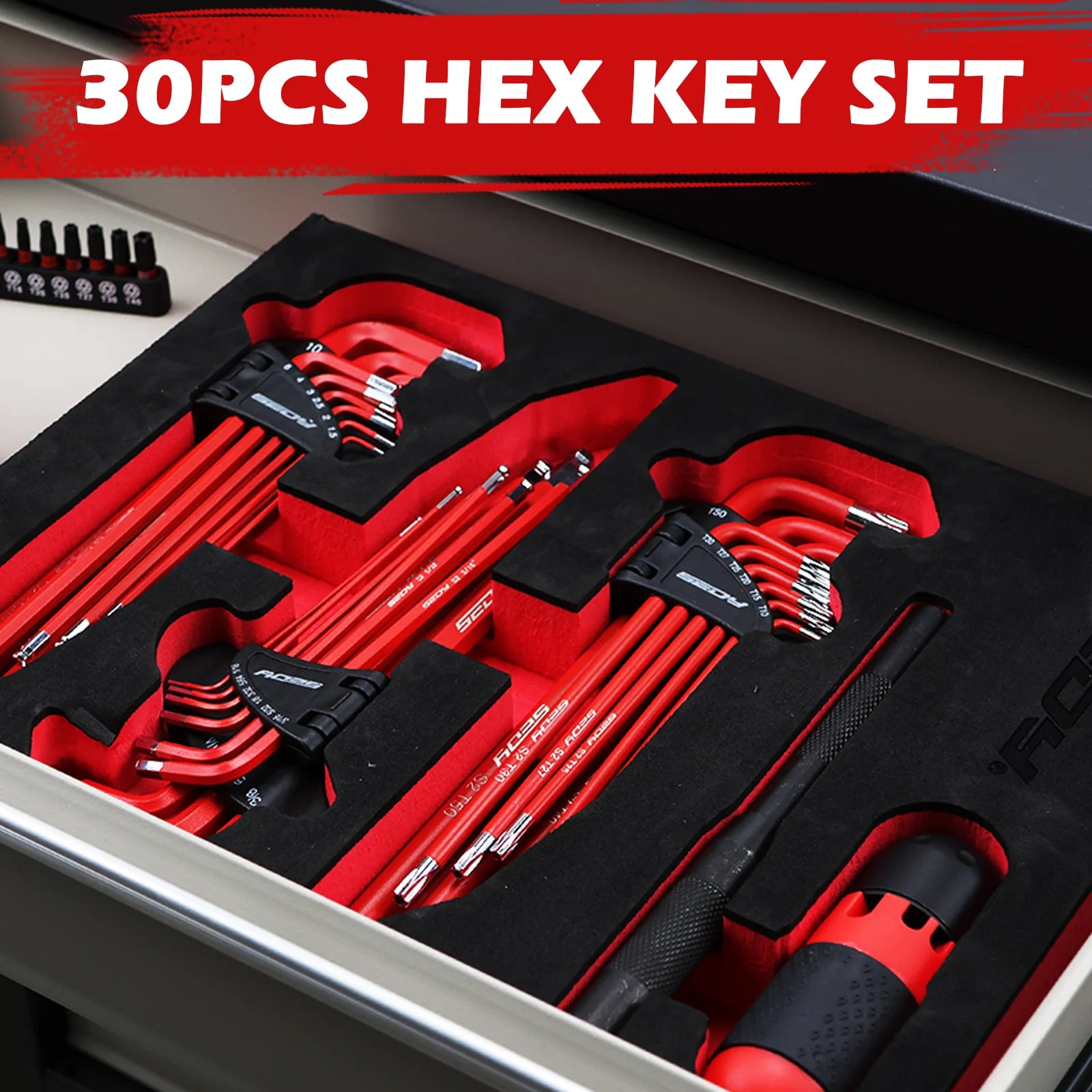 SEDY 30pcs Long Arm Ball End L-Hex & Torx Key Set with Grip Handle Hex Key Wrench Set with T-Handle and Extension Bars