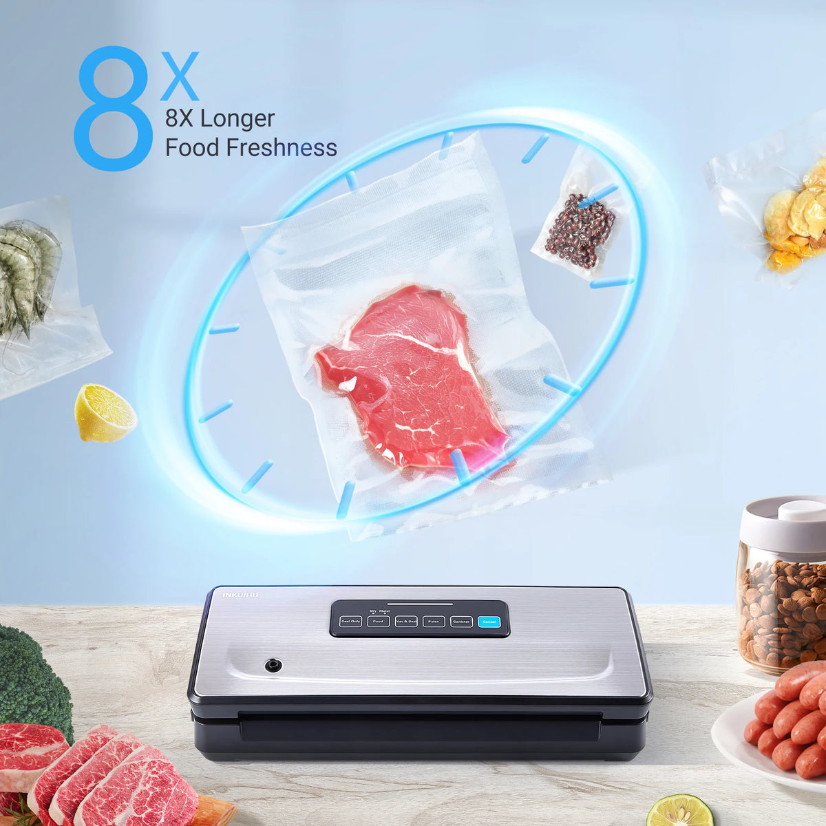 INKBIRD 3rd Vacuum Sealer with Starter Kit -80KPA Strong Suction Kitchen Household Food Vacuum Sealer Machine for Meat,Vegetable