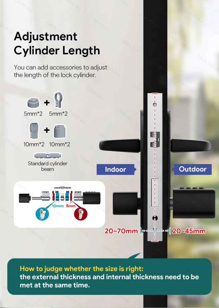 V1 Pro+ Version Adjustable TUYA or TTLock APP Fingerprint Password Digital RFID Card Cylinder Smart Door Lock for Home Hotel