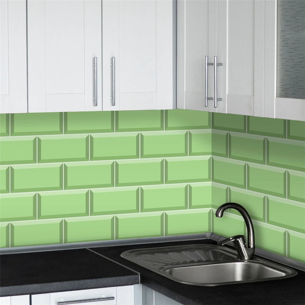 9/27/54PCS Pink Yellow Green Brick Tile Stickers For Kitchen Bathroom Wallpaper Waterproof Peel&Stick DIY Wall Sticker Home Deco