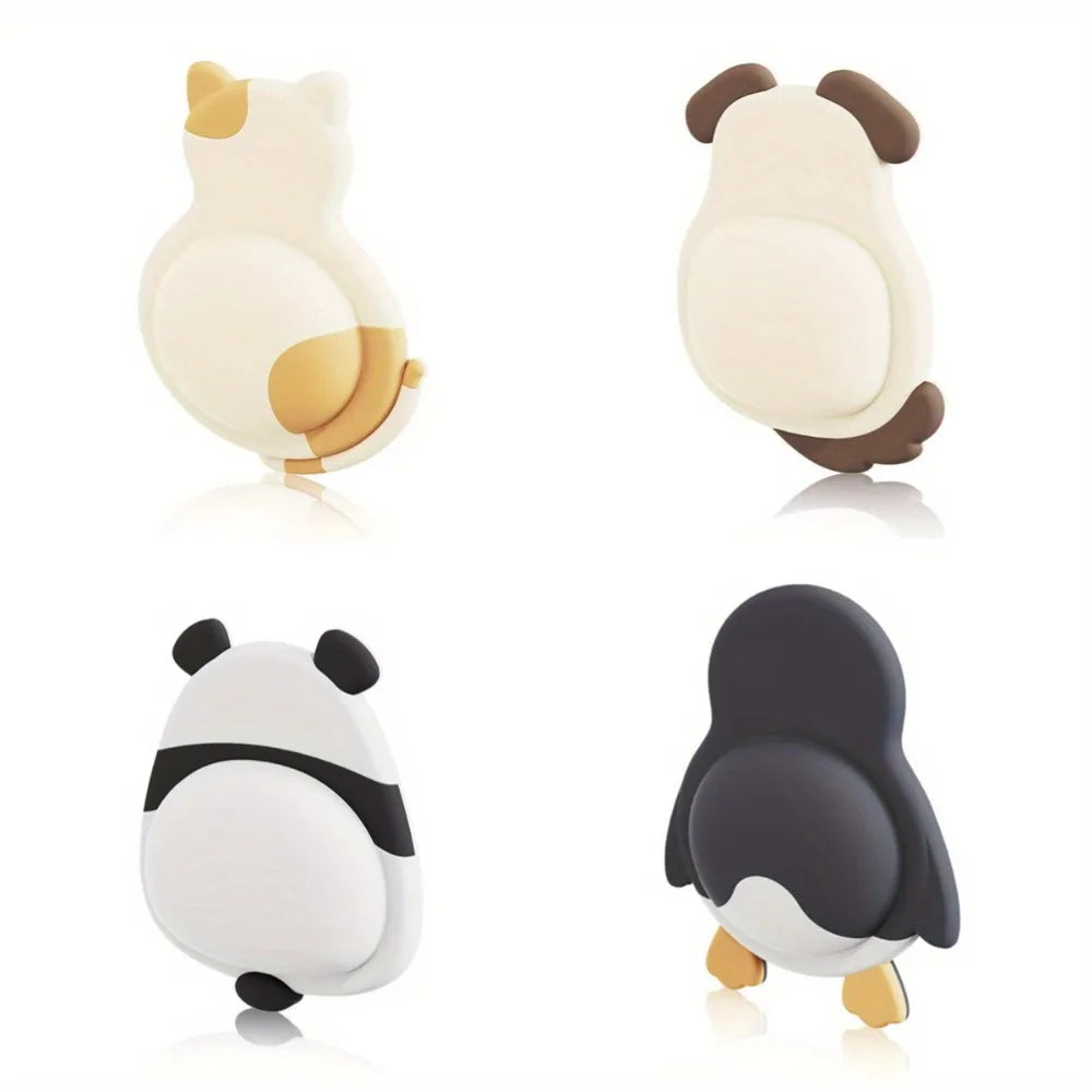 Cute 3D animal self-adhesive door stoppers for wall protection, featuring cat, dog, panda, and penguin designs.