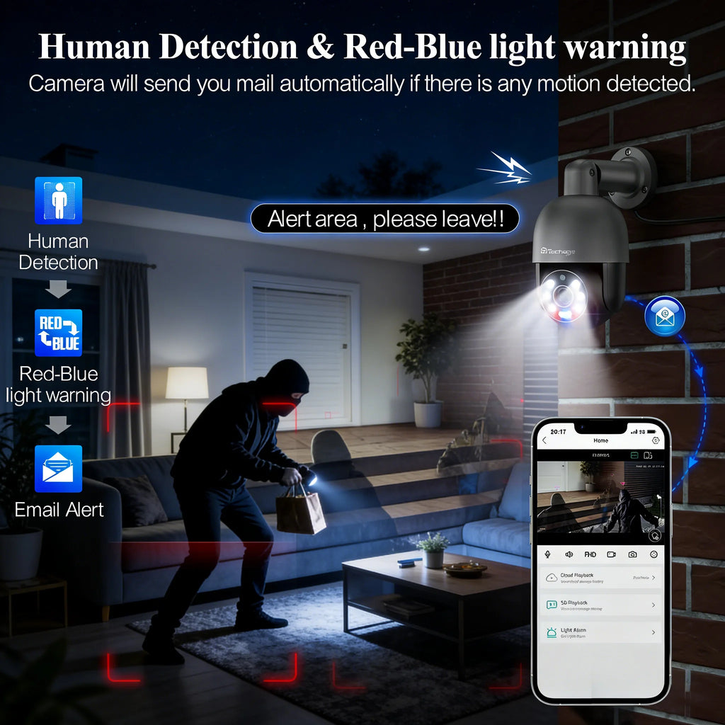Techage 8MP 5MP 4MP PTZ Security POE IP Camera Dome Video Camera 4K Outdoor Ai Human Detected Two Way Audio Camera XMEye TF Card