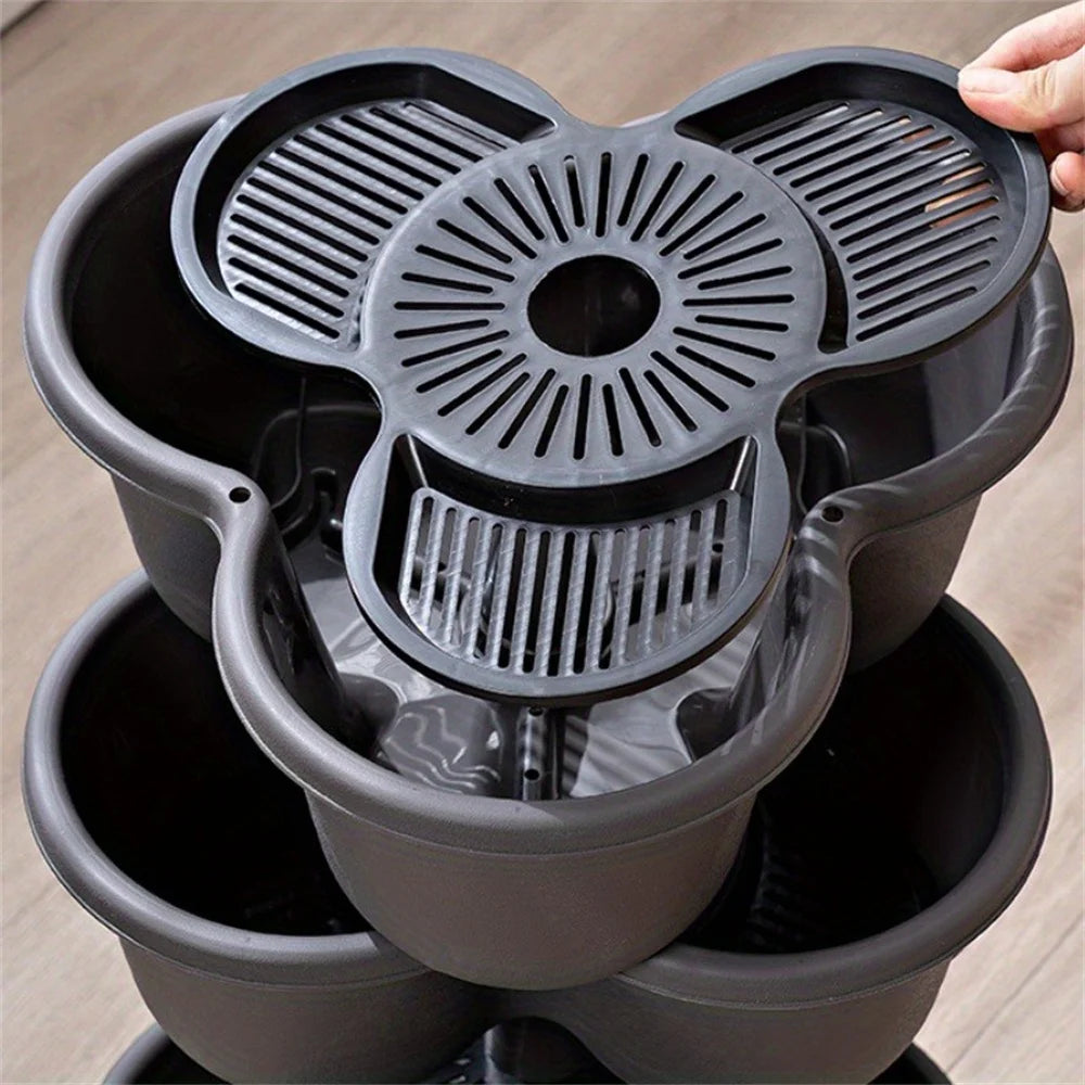 3-4-Tier Stackable 3-Petal Modular Vertical Garden Planter with Wheels Movable for Strawberries, Herbs, & Vegetables,