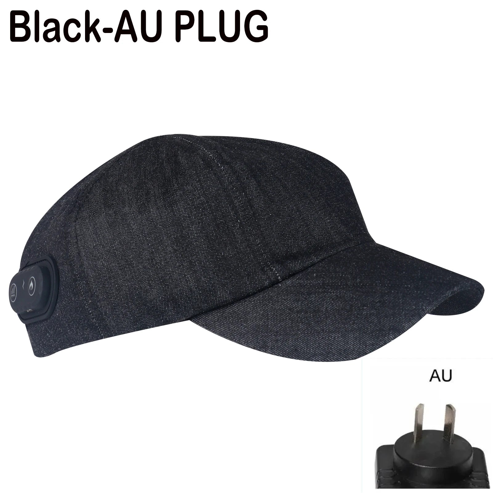 Black LED red light therapy hair growth cap with side control panel and AU plug for scalp health and hair loss.