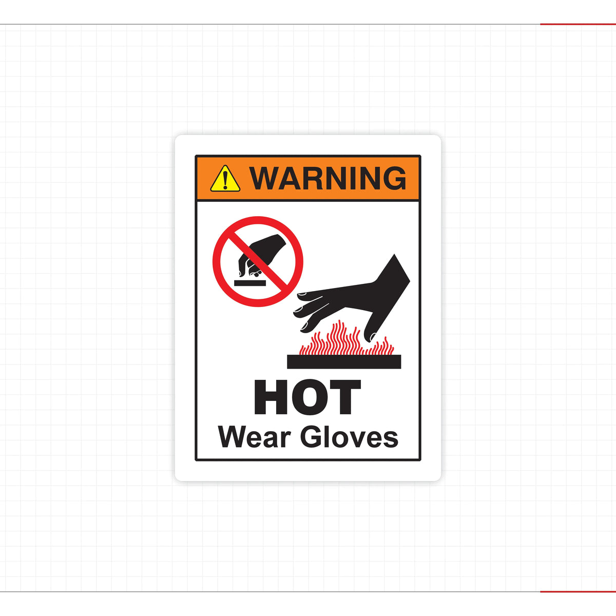 Warning Hot Surface Safety Decal Wear Protective Gloves ANSI ISO Compliant - Angle/Detail 7