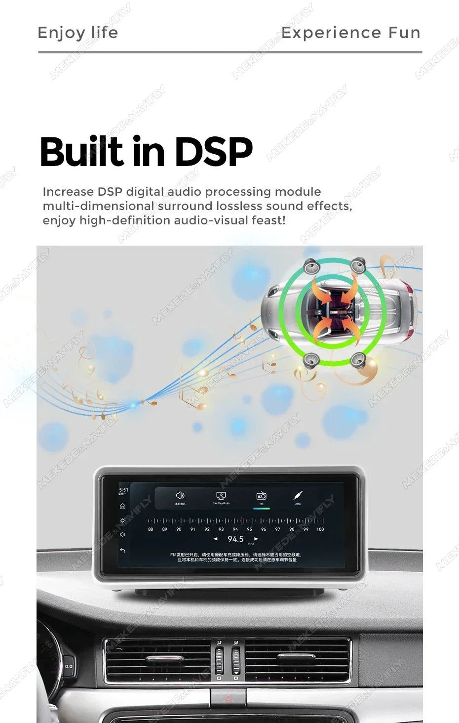 6.86'' Center Intelligent Touch Screen Mirror Car Multimedia Radio Chained Threadless Carpet Car-play Android Auto BT FM Speaker