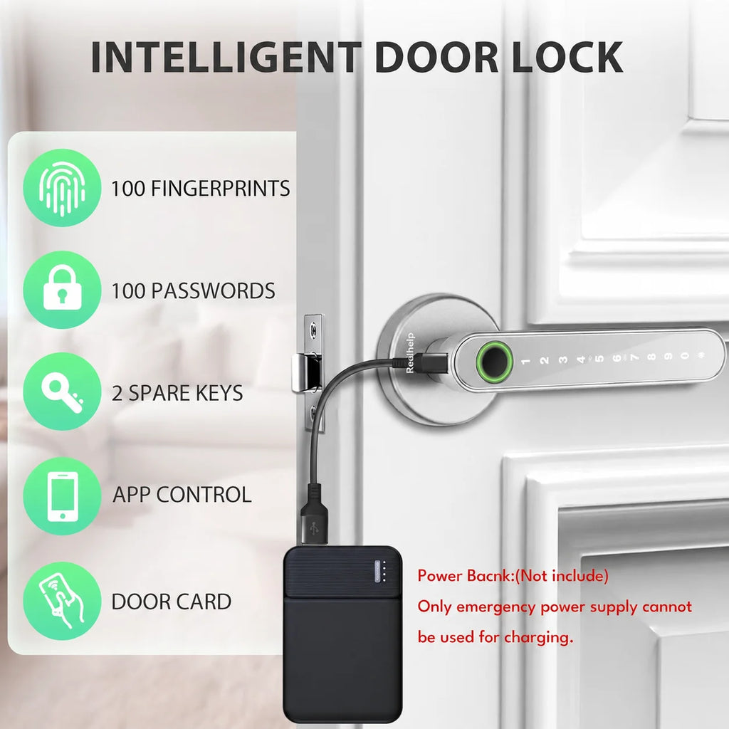 Smart Door Handle Lock with Tuya App Fingerprint PIN RFID Card Mechanical Key Temporary Code for Home Apartment Office