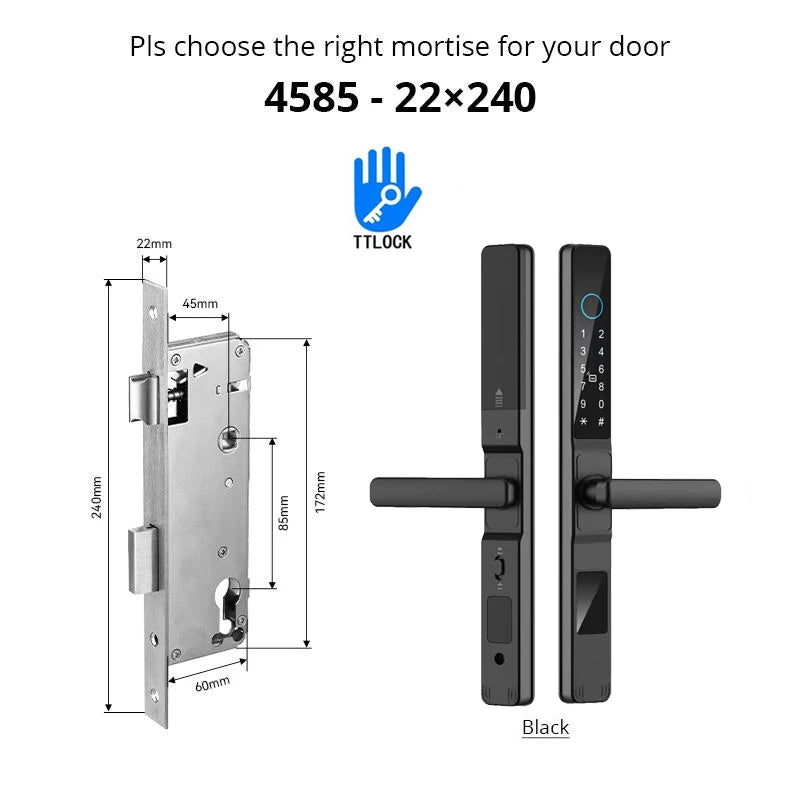 Slim 3.5cm Waterproof Aluminum Smart Door Lock with TTLock Bluetooth Fingerprint Password IC Card APP Control for Sliding Doors