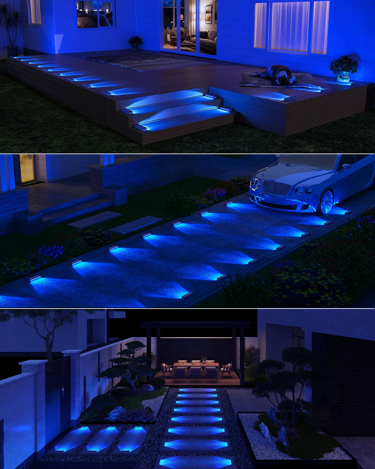 4 Pack Outdoor Solar LED Step Lights, IP68 Waterproof Auto On Off Solar Deck Stair Spot Lights, Solar Powered Landscape Lights for Walkway Patio Pathway Yard Garden