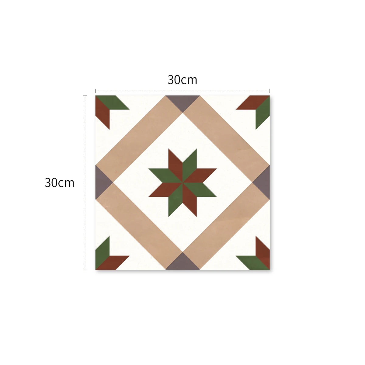 Peel-and-stick vinyl tile, geometric diamond star pattern, multi-color 30x30cm
