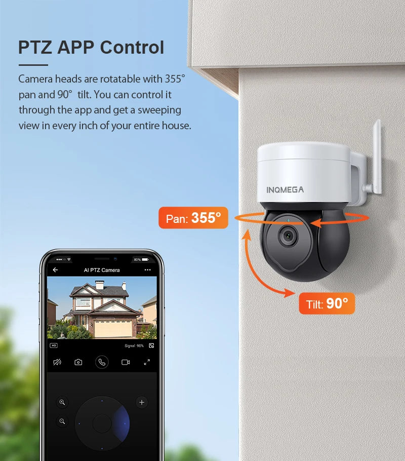 INQMEGA 5MP Tuya Outdoor PTZ Camera Ai Human Detect 1080P Security CCTV Camera Add Google Home And Alexa Wifi IP Camera