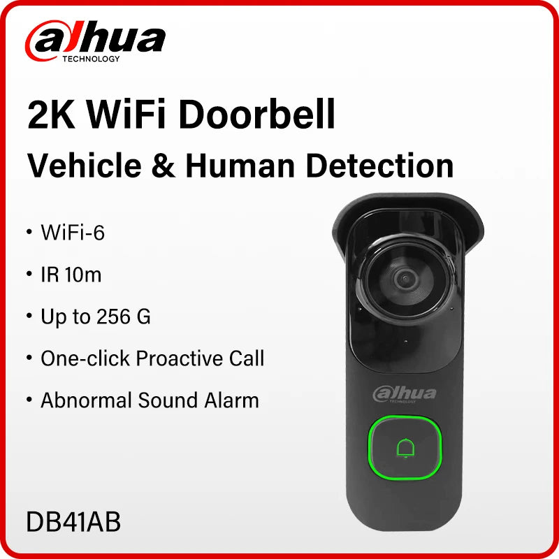 Dahua 4MP WiFi Video Intercom Ai Human&Vehicle Detection Doorbell Abnormal Sound Alarm 2K Night Vision Door Camera Wifi 6 DB41AB