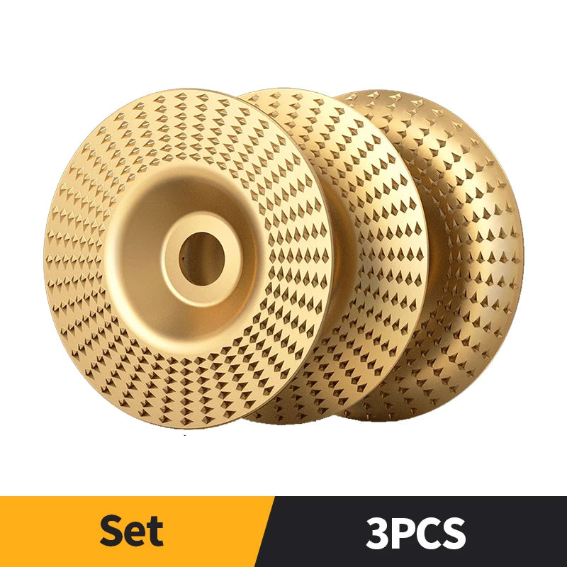 Gold diamond-pattern polishing wheel set with center hub, three-disc layout