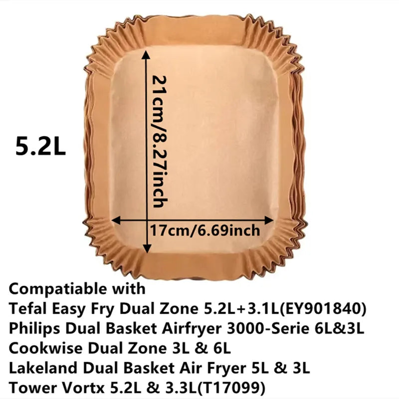 50-200pcs Rectangle Disposable Air Fryer Paper Non-Stick Airfryer Baking Paper Liner Oilproof Oven Pad Mat for Ninja for Philips