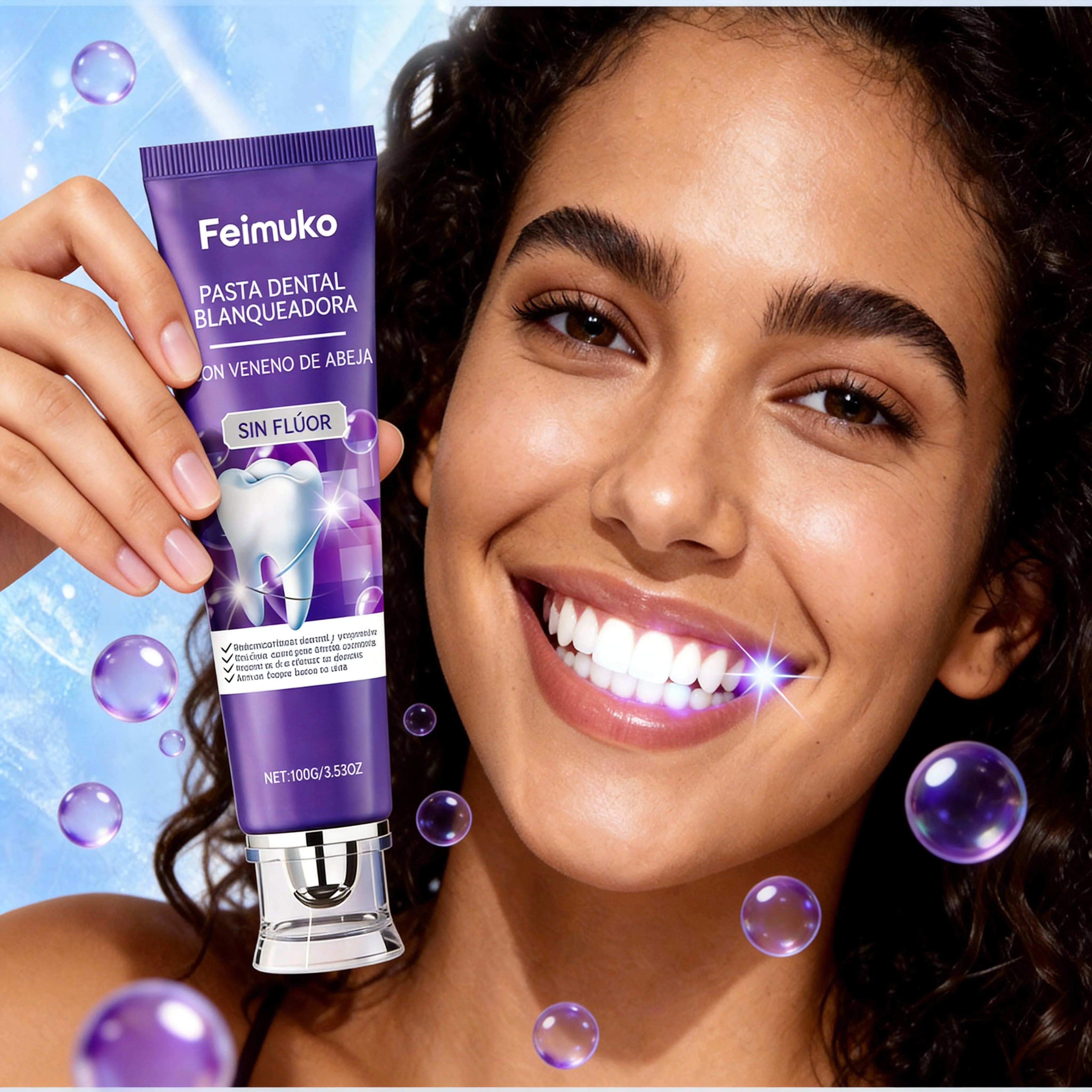Tidesmit Bee Venom Purple Toothpaste for enamel repair, yellow teeth whitening, and fresh breath gum care.