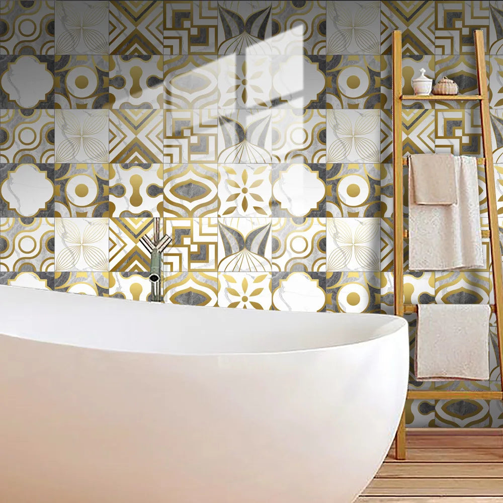 10pcs Crystal Tile Wall Stickers Self-Adhesive Kitchen Tiles PVC Backsplash Stickers Peel and Stick Bathroom Faux Stone Effect