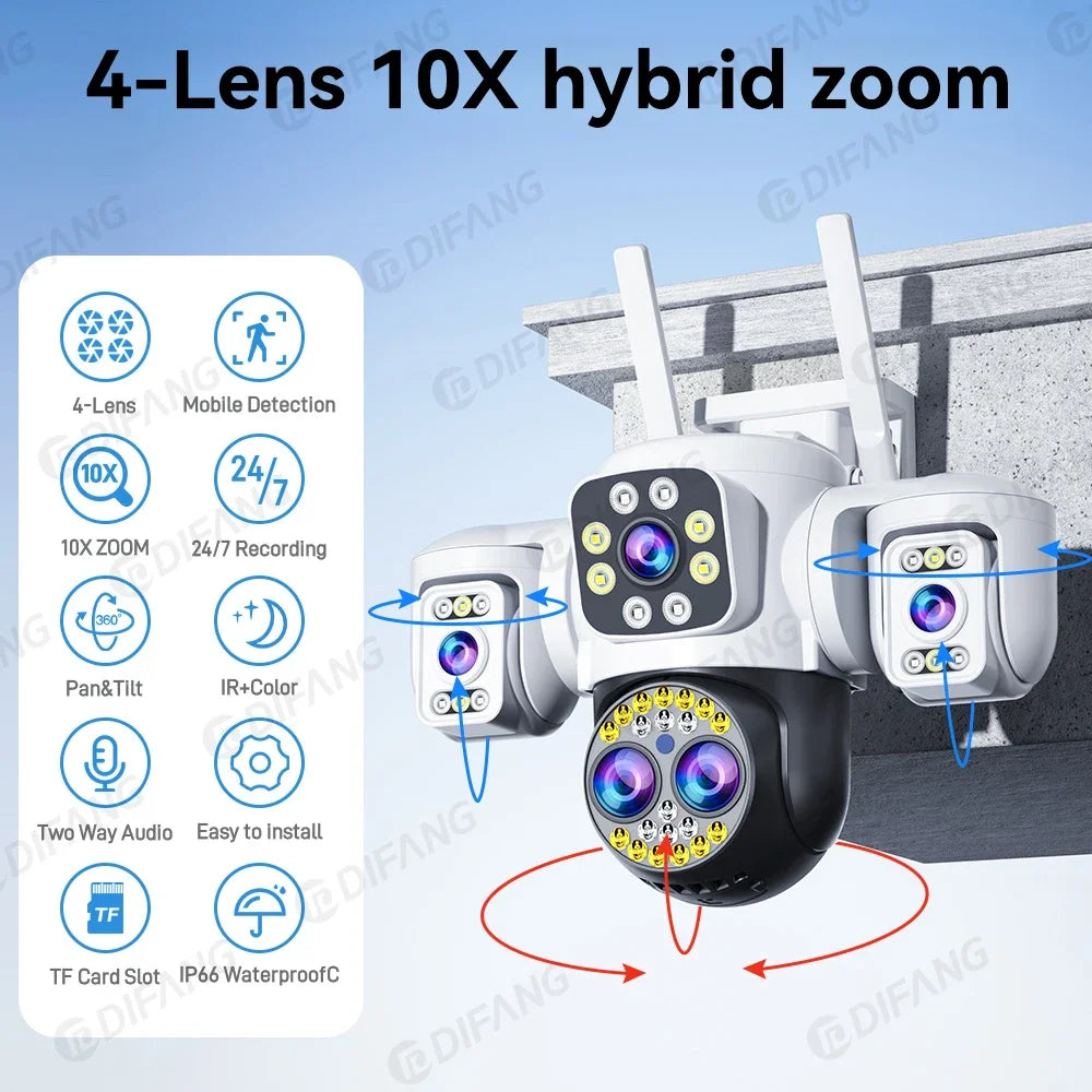 Yoosee Outdoor Camera Triple Screen Quad Lens 10X Optical Zoom AI Auto Tracking ONVIF Waterproof Yoosee CCTV Security Protection
