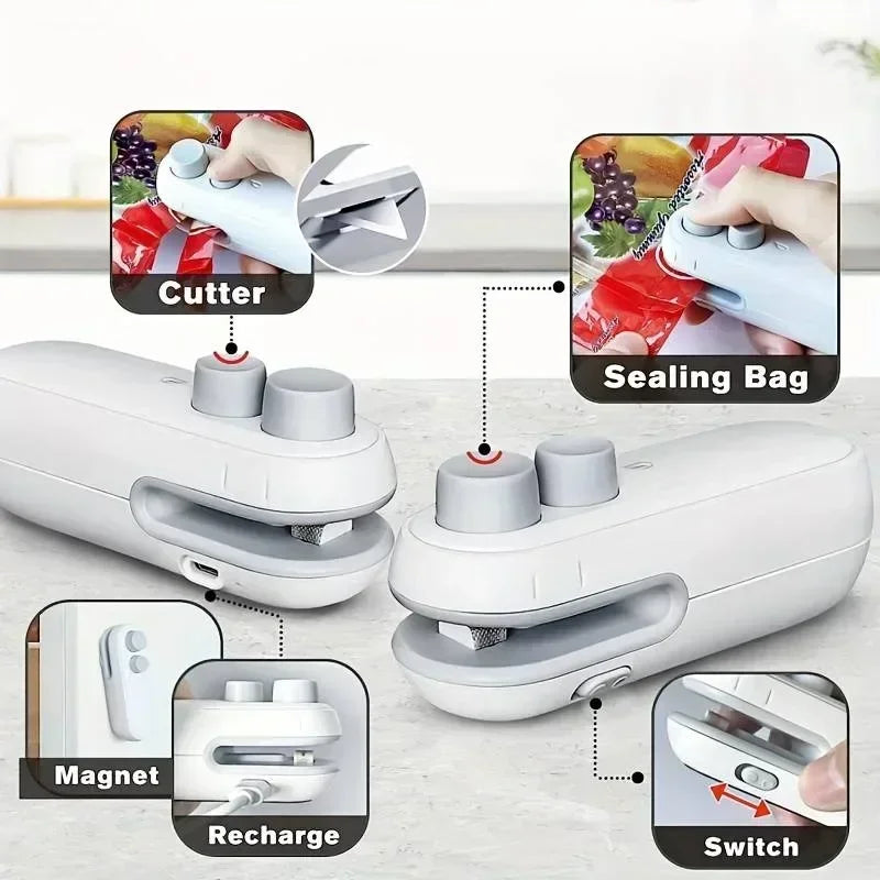 Handheld Bag Sealers USB-C Rechargeable Sealers Food Vacuum Sealers Portable Sealing Machine Mini Plastic Bag Sealers