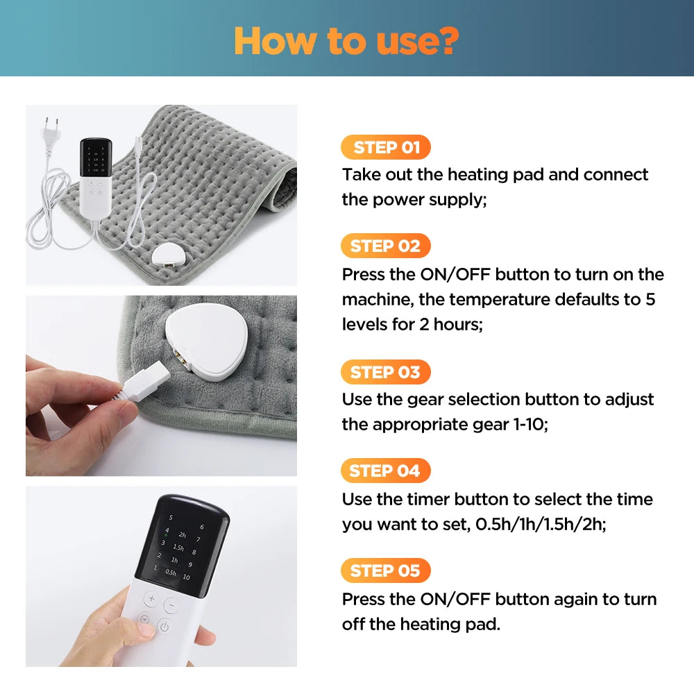 Electric Heating Pad for Muscle Relief - 10 Heat Settings & 4 Timers Body Shaping Massage Equipment Tidesmit
