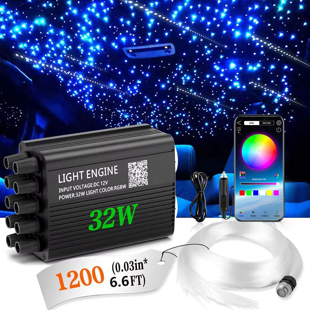1200PCS Twinkle Starlight Headliner DIY Kit – Fiber Optic Car Ceiling Lights with Meteor Effect, RGBW Modes, Bluetooth Control