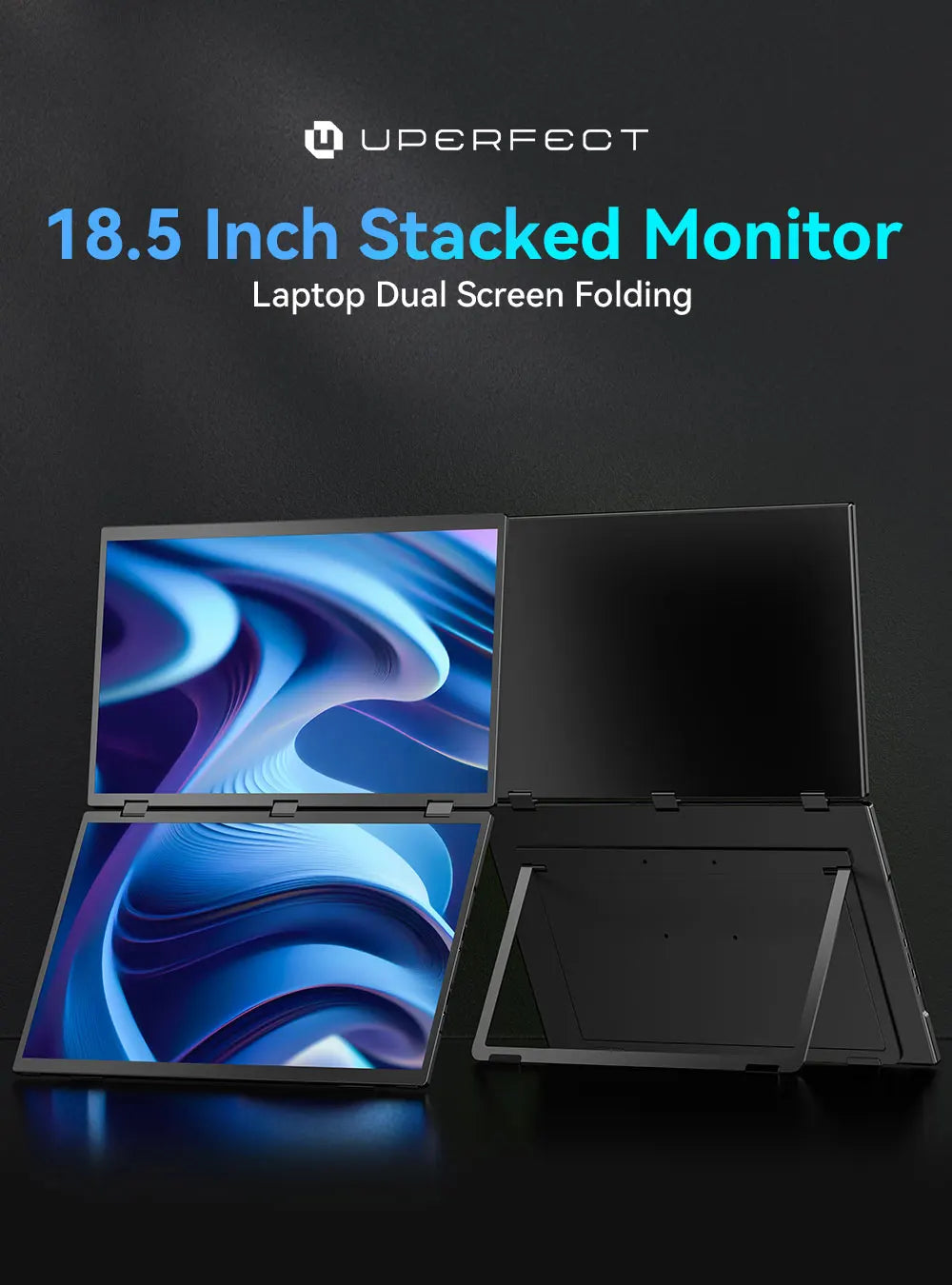 UPERFECT Delta Plus 18.5" 1080P 100Hz Folding Stacked Dual Portable Monitor USB-C HDMI Triple Laptop Screen Extender for PC Mac