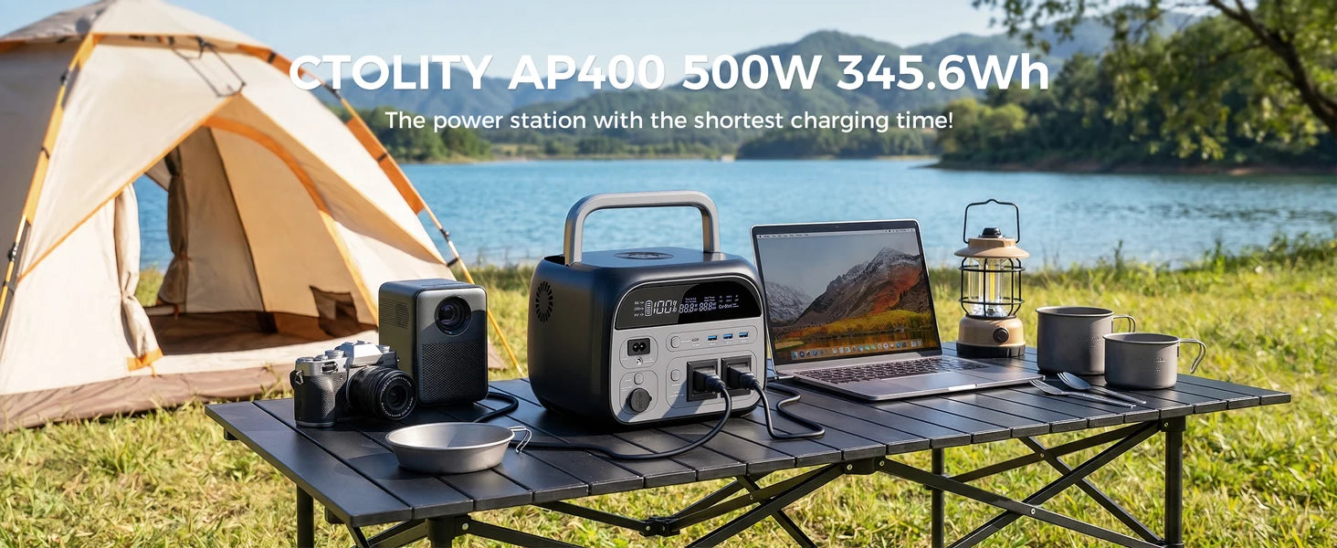 CTOLITY AP400 500W Solar Generator Portable Power Station Lifepo4 + SPC100-ETFE 100W ETFE Solar Panel Charger for Camping Power Bank Home