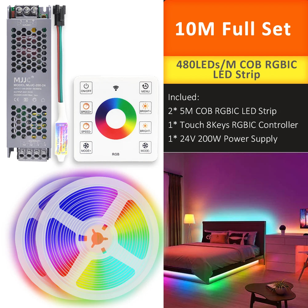 WS2811 COB RGBIC LED Strip DC24V 5M 10M 20M 30M RGB IC Horse Running Water Flowing Lights Tape Diode Ribbon Room Decoration Lamp
