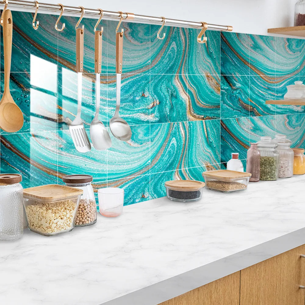 10pcs Crystal Tile Wall Stickers Self-Adhesive Kitchen Tiles PVC Backsplash Stickers Peel and Stick Bathroom Faux Stone Effect