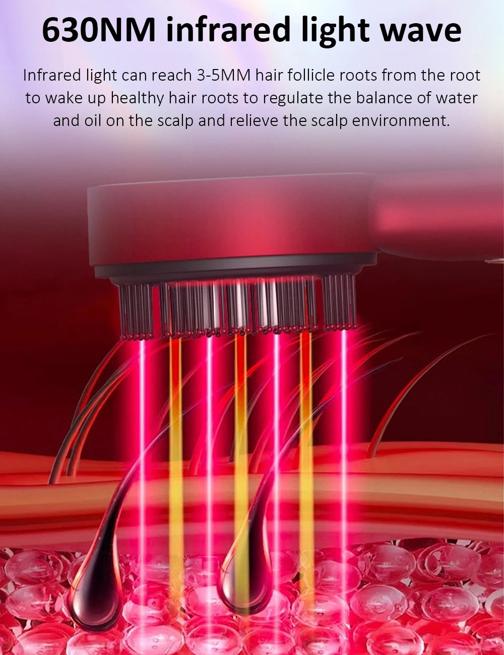 Electric Scalp Massager Comb for Hair Growth - Portable Red or Gray Device Relaxation Treatment Tidesmit
