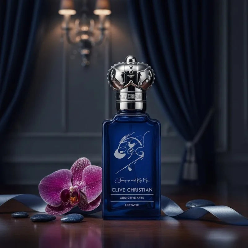 Clive Christian Jump Up and Kiss Me EDP: Unisex oriental floral chypre with woody amber & tobacco in crown-cap bottle.