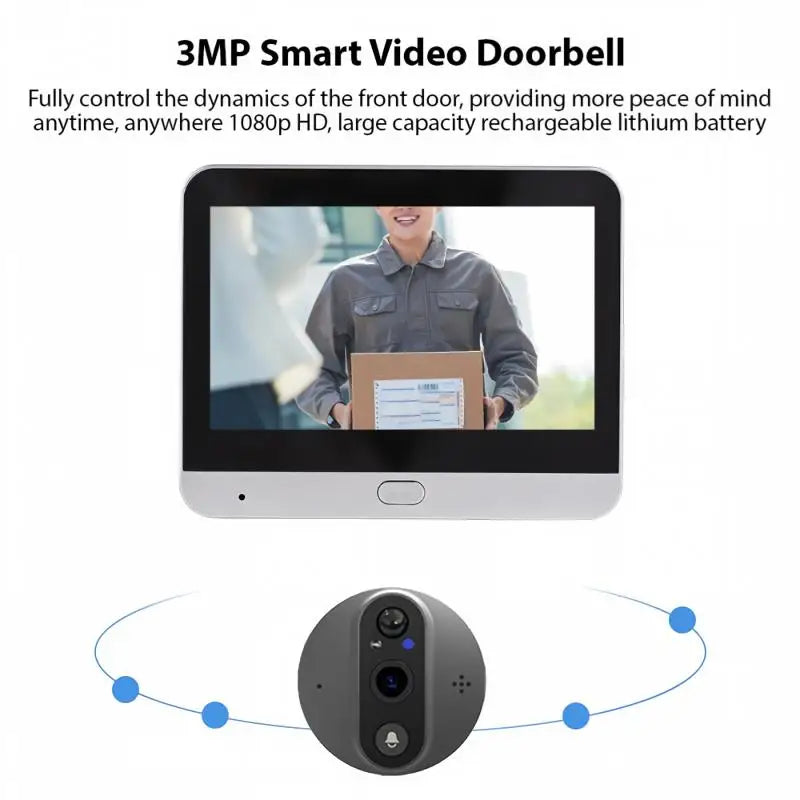 3MP Tuya Smart Life WiFi Peephole Door Camera 1080P Digital Viewer Doorbell 5000mAh Battery PIR Motion Detection IR Night Vision
